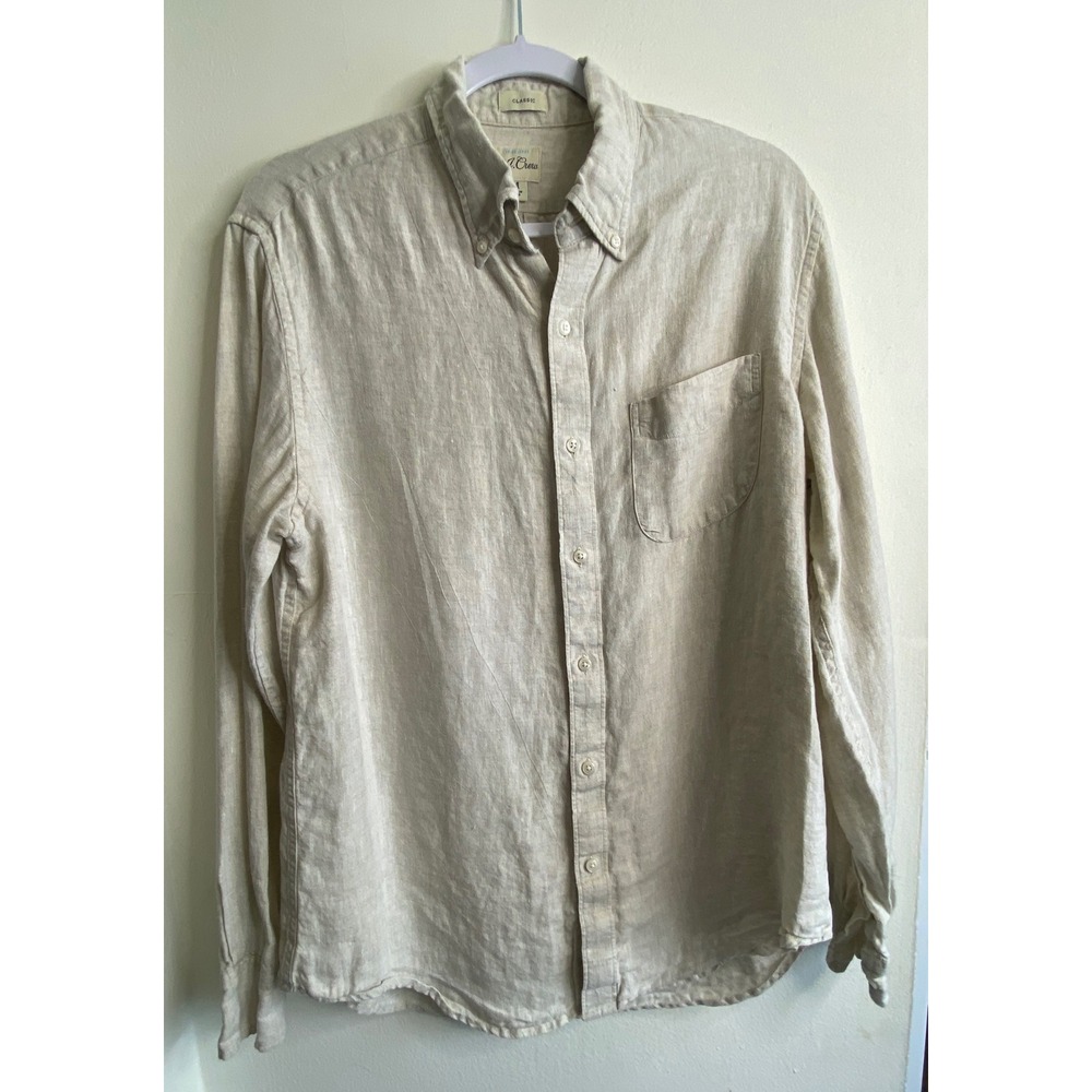 JCrew Baird McNutt Irish Linen Shirt Mens M Classic Fit Oatmeal Beige Long Slv